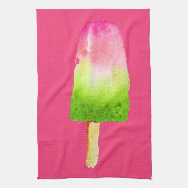 Raspberry ice-block pop art popsicle Summer Kitchen Towel (Vertical)