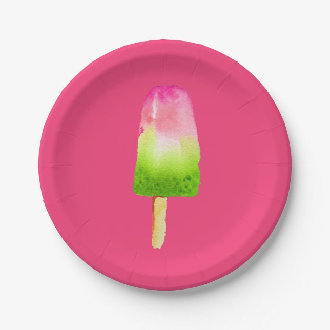 Raspberry ice-block pop art popsicle Summer Paper Plates (Front)