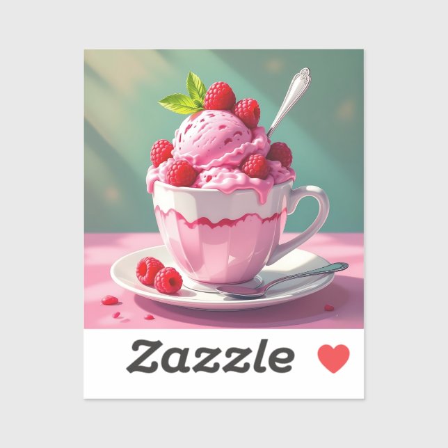 Raspberry Ice Cream in a Pink Coffee Cup Sticker (Sheet)