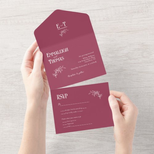 Raspberry Ice Red Simple Modern Wedding All In One Invitation