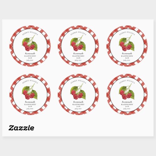 Raspberry Jam Gingham Jar  Classic Round Sticker