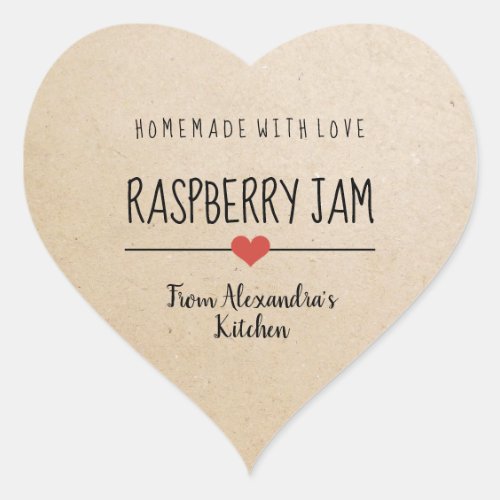 Raspberry jam Kraft paper homemade with love   Heart Sticker