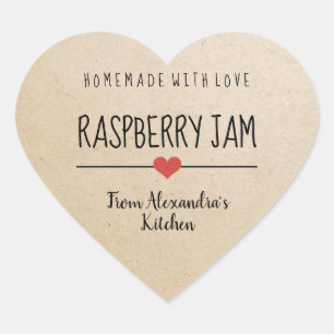 Raspberry jam Kraft paper homemade with love Heart Sticker