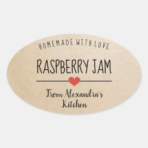 Raspberry jam Kraft paper homemade with love  Oval Sticker