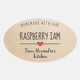 Raspberry jam Kraft paper homemade with love Oval Sticker