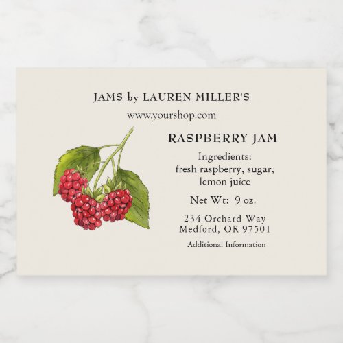 Raspberry Jam Label with Ingredient list
