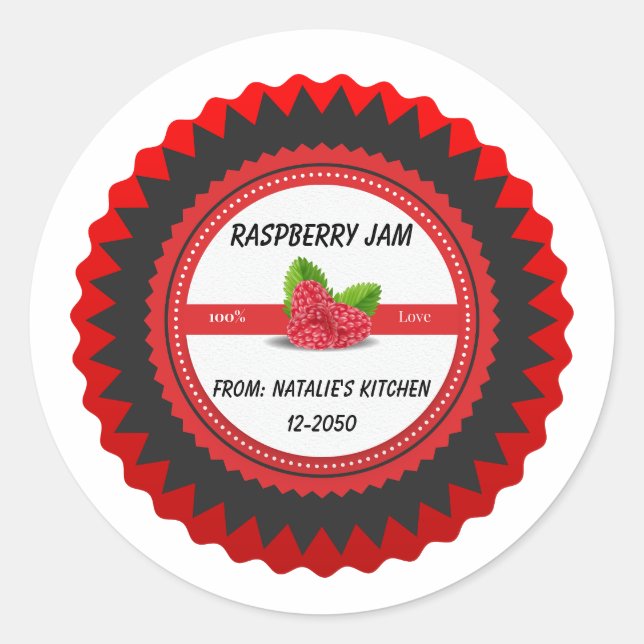 Raspberry jam made with love Modern Red Round Stic Classic Round Sticker (Front)