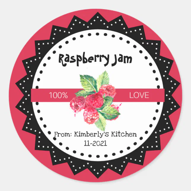 Raspberry Jam Made With Love Rustic Modern Red Cla Classic Round ...