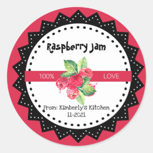 Raspberry Jam Made With Love Rustic Modern Red Cla Classic Round Sticker