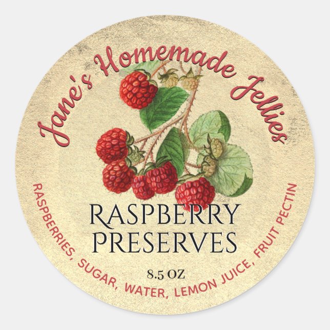 Raspberry Jelly Label Custom Vintage Illustration (Front)