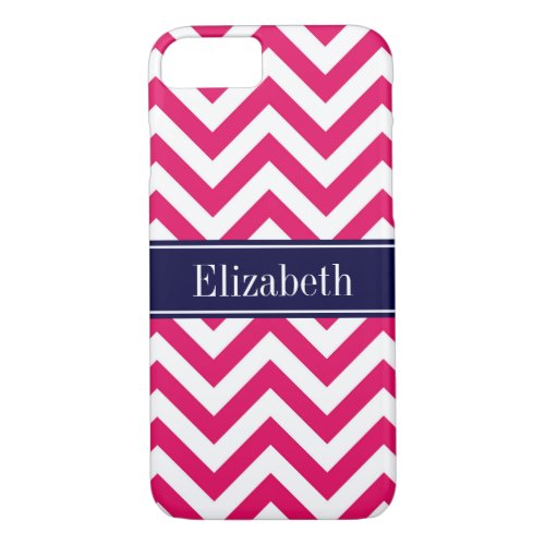 Raspberry Lg Chevron Navy Blue Name Monogram iPhone 87 Case