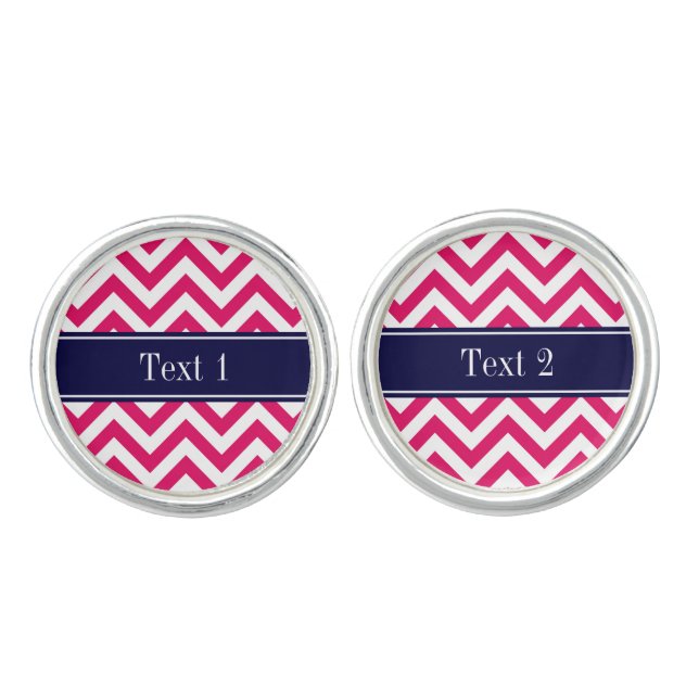 Raspberry Lg Chevron Navy Blue Name Monogram Cufflinks (Front)