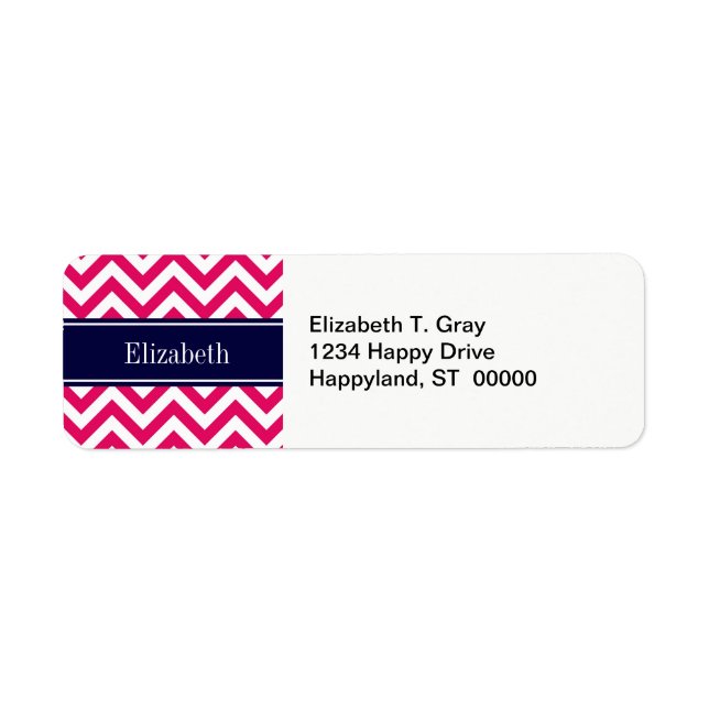 Raspberry Lg Chevron Navy Blue Name Monogram Label (Front)