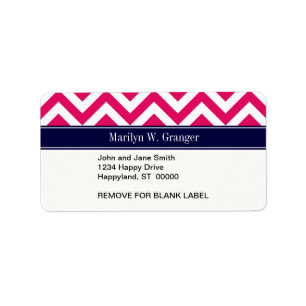 Raspberry Lg Chevron Navy Blue Name Monogram Label