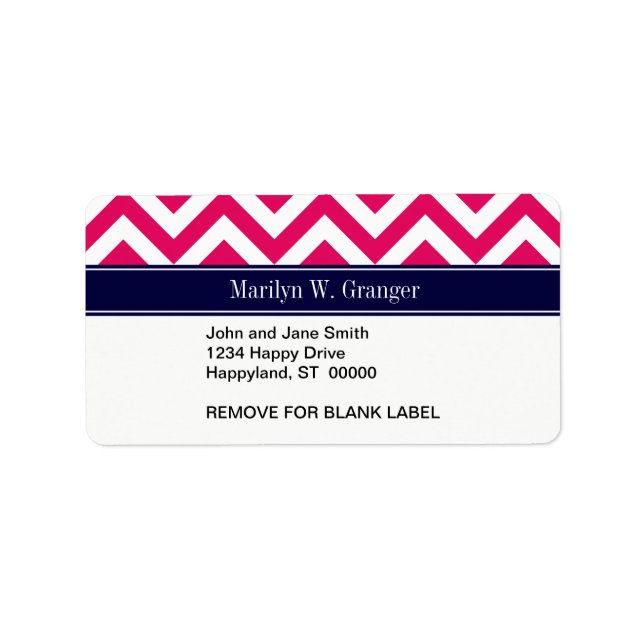 Raspberry Lg Chevron Navy Blue Name Monogram Label (Front)