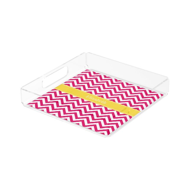 Raspberry Lg Chevron Pineapple Name Monogram Acrylic Tray (Angled)