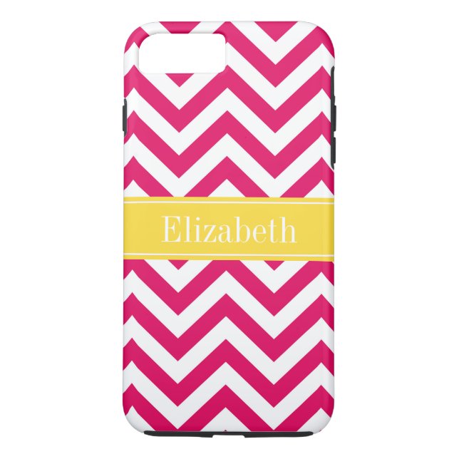 Raspberry Lg Chevron Pineapple Name Monogram Case-Mate iPhone Case (Back)