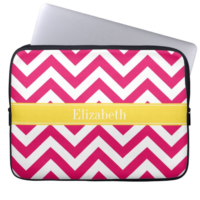 Raspberry Lg Chevron Pineapple Name Monogram Laptop Sleeve (Front)