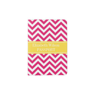 Raspberry Lg Chevron Pineapple Name Monogram Passport Holder