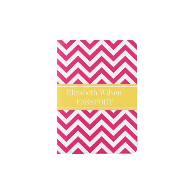 Raspberry Lg Chevron Pineapple Name Monogram Passport Holder (Front)