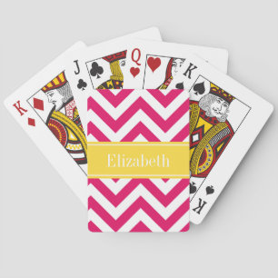 Raspberry Lg Chevron Pineapple Name Monogram Poker Cards