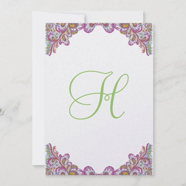 Raspberry & Lime on Ice Paisley Wedding Invitation (Front)