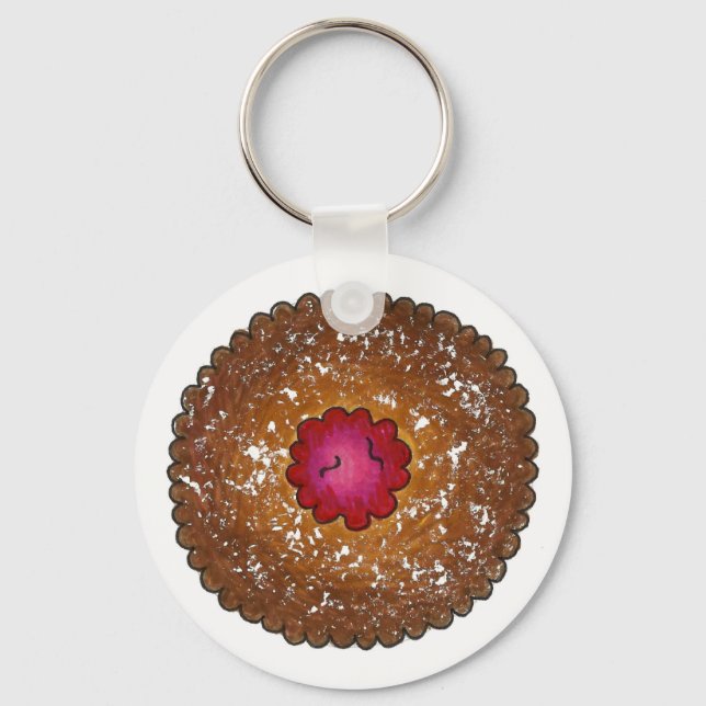 Raspberry Linzer Torte Christmas Cookie Holiday Keychain (Front)