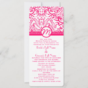 Raspberry Love Birds Wedding Invitation