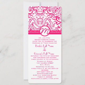 Raspberry Love Birds Wedding Invitation