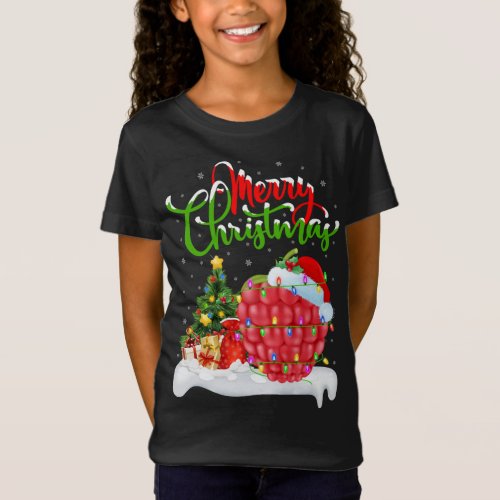 Raspberry Lover Xmas Lighting Santa Raspberry Chri T_Shirt