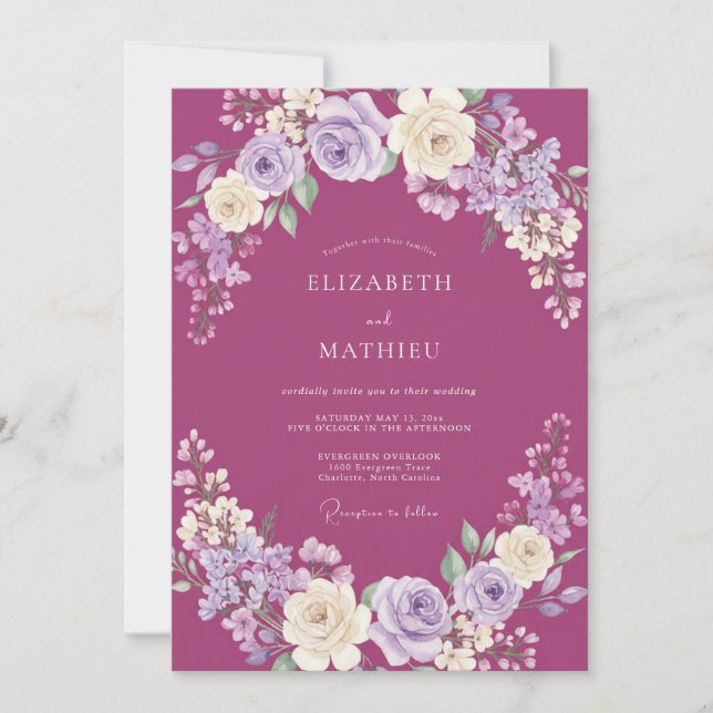 Raspberry Lush Floral Wedding Invitation (Front)