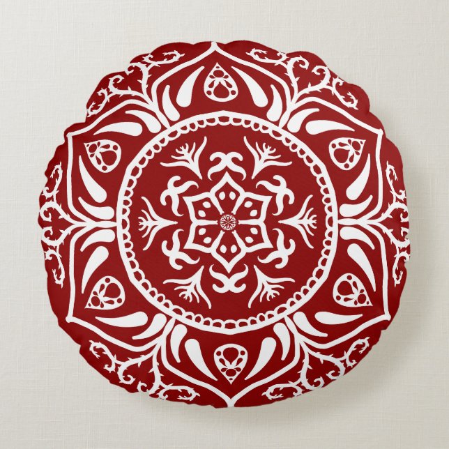 Raspberry Mandala Round Pillow (Front)