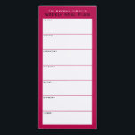 Raspberry Minimalist Simple Family Meal Planning Magnetic Notepad<br><div class="desc">Write your dinners on this magnetic note pad for an easy way to plan out the week's meals and stick it up on your fridge, pantry door or command center. The simple, modern layout in rich raspberry red, black and white with sans serif fonts will appeal to every visually organized...</div>