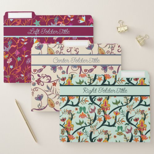 Raspberry Mint and Cream Boho Patterns File Folder