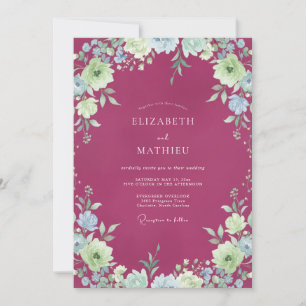 Raspberry Mint Petal Wedding Invitation