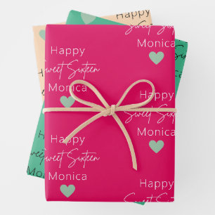 Raspberry, Mint, Sweet 16 Personalized Birthday Wrapping Paper Sheets