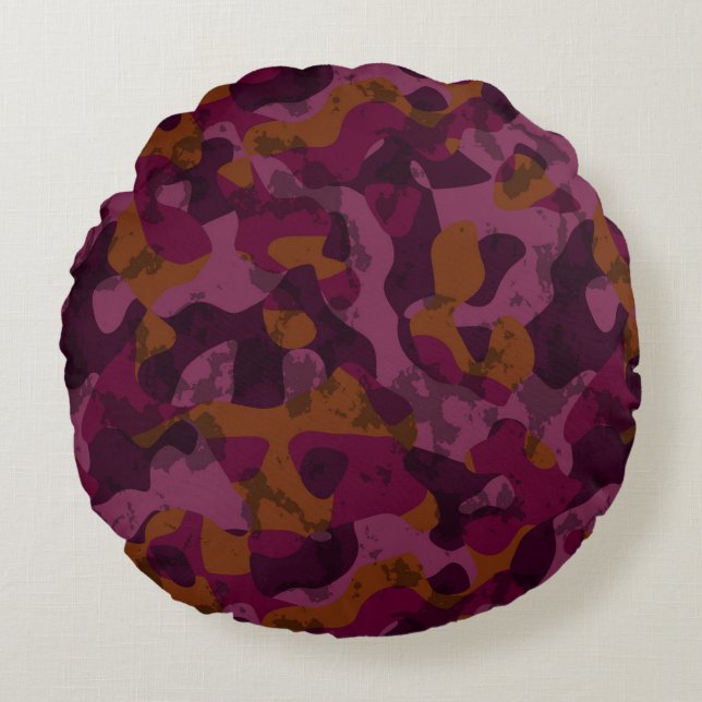 Raspberry, Mulberry, marron and nutmeg camo  Round Pillow (Front)