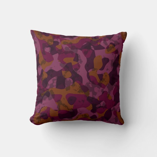 Raspberry, Mulberry, marron and nutmeg camo  Throw Pillow (Front)