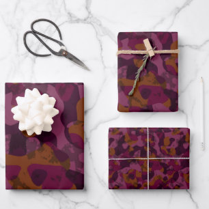 Raspberry, Mulberry, marron and nutmeg camo Wrapping Paper Sheets