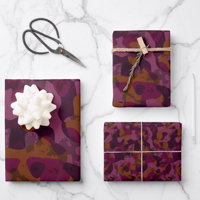 Raspberry, Mulberry, marron and nutmeg camo  Wrapping Paper Sheets (Front)