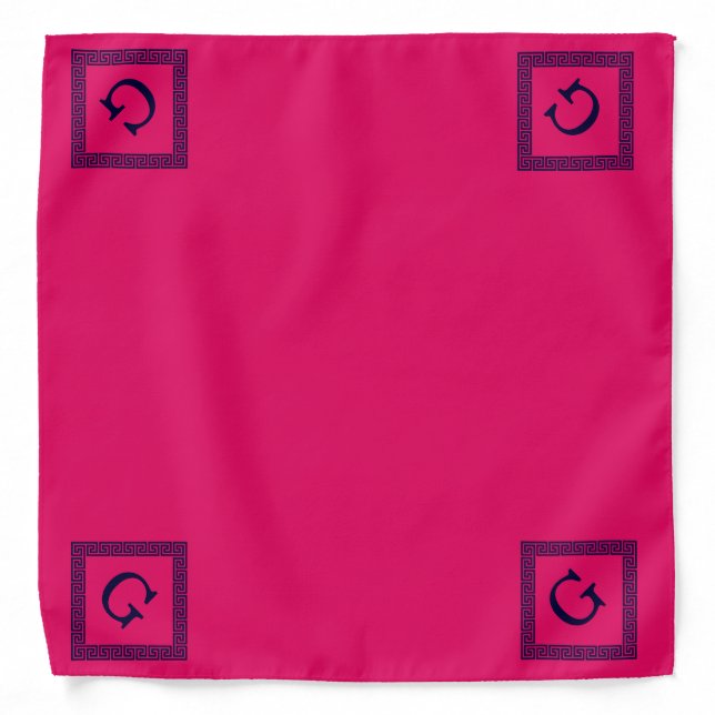 Raspberry, Navy Blue Greek Key #1 Framed Monogram Bandana (Front)
