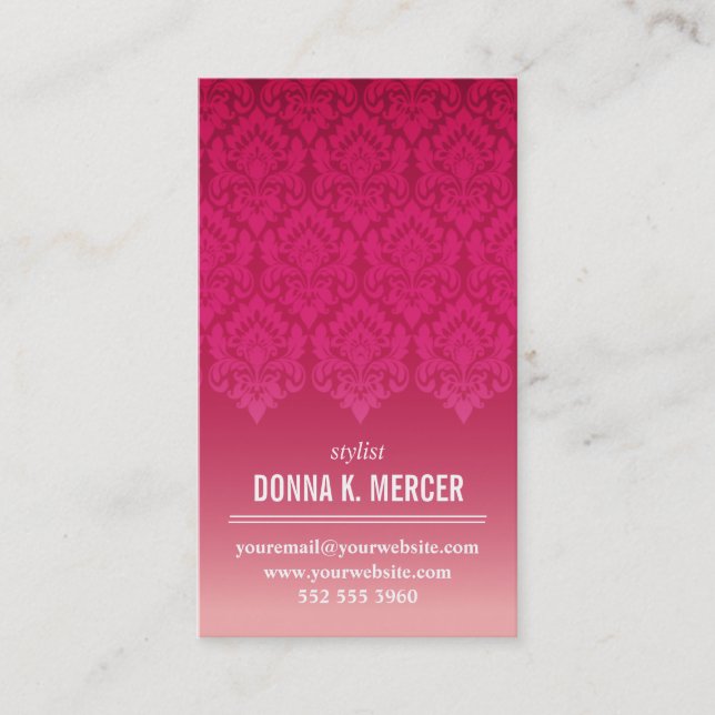 Raspberry Ombre Damask Panel Business Card (Front)