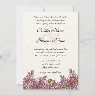 Raspberry Paisley Damask Wedding Invitations