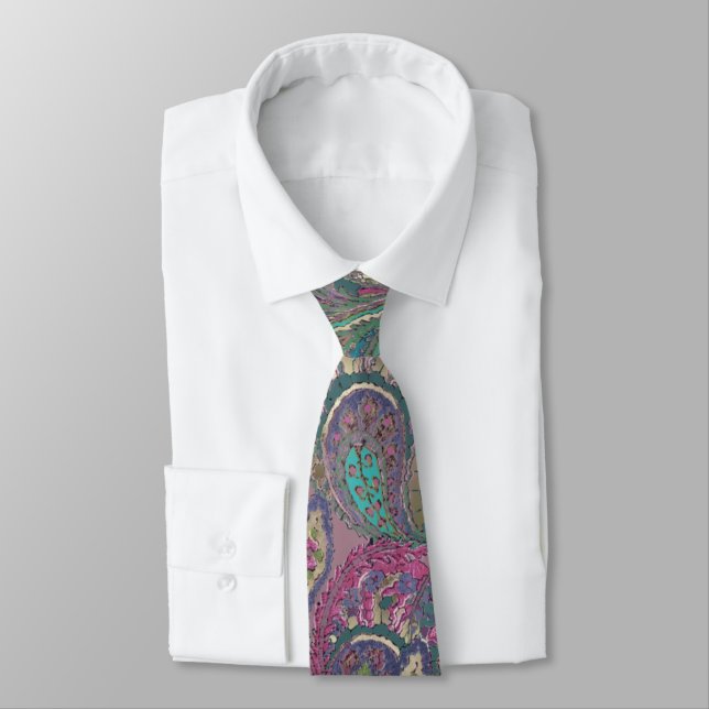 Raspberry Paisley Neck Tie (Tied)