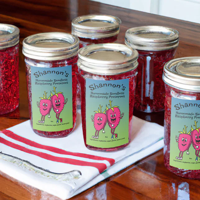 Raspberry Pals Funny Cartoon Jam Pie and More Food Label | Zazzle
