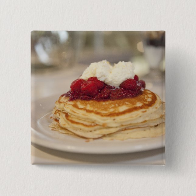 Raspberry pancakes pinback button (Front)