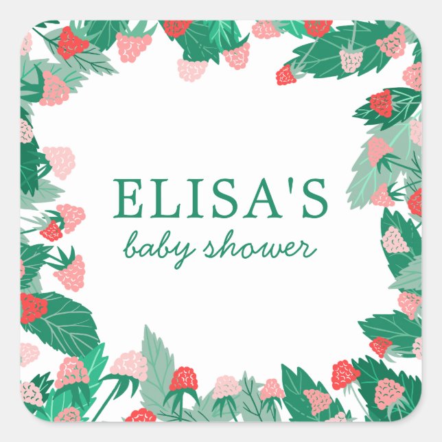 Raspberry Patch Cute Colorful CUSTOM BABY SHOWER Square Sticker (Front)