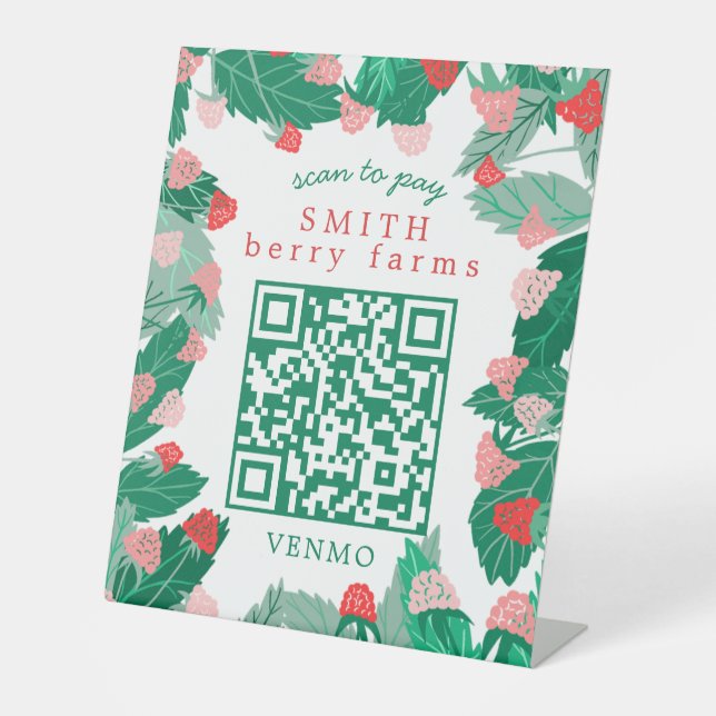 Raspberry Patch SCAN TO PAY CUSTOM QR Code  Pedestal Sign (Front)