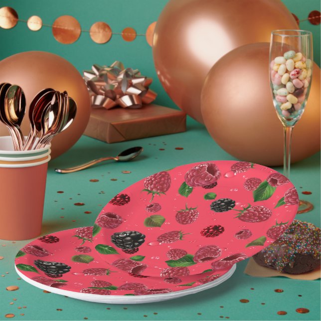 Raspberry Pattern Paper Plates (Multi)