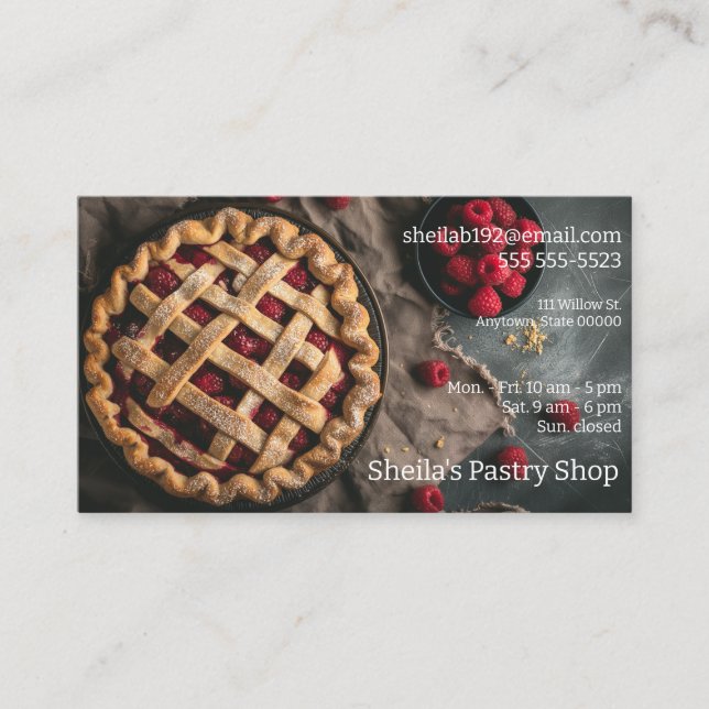 Raspberry pie with room for text business card (Front)